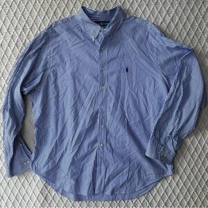 Ralph Lauren Classic Fit Blue White Striped Long Sleeved Button Up Shirt